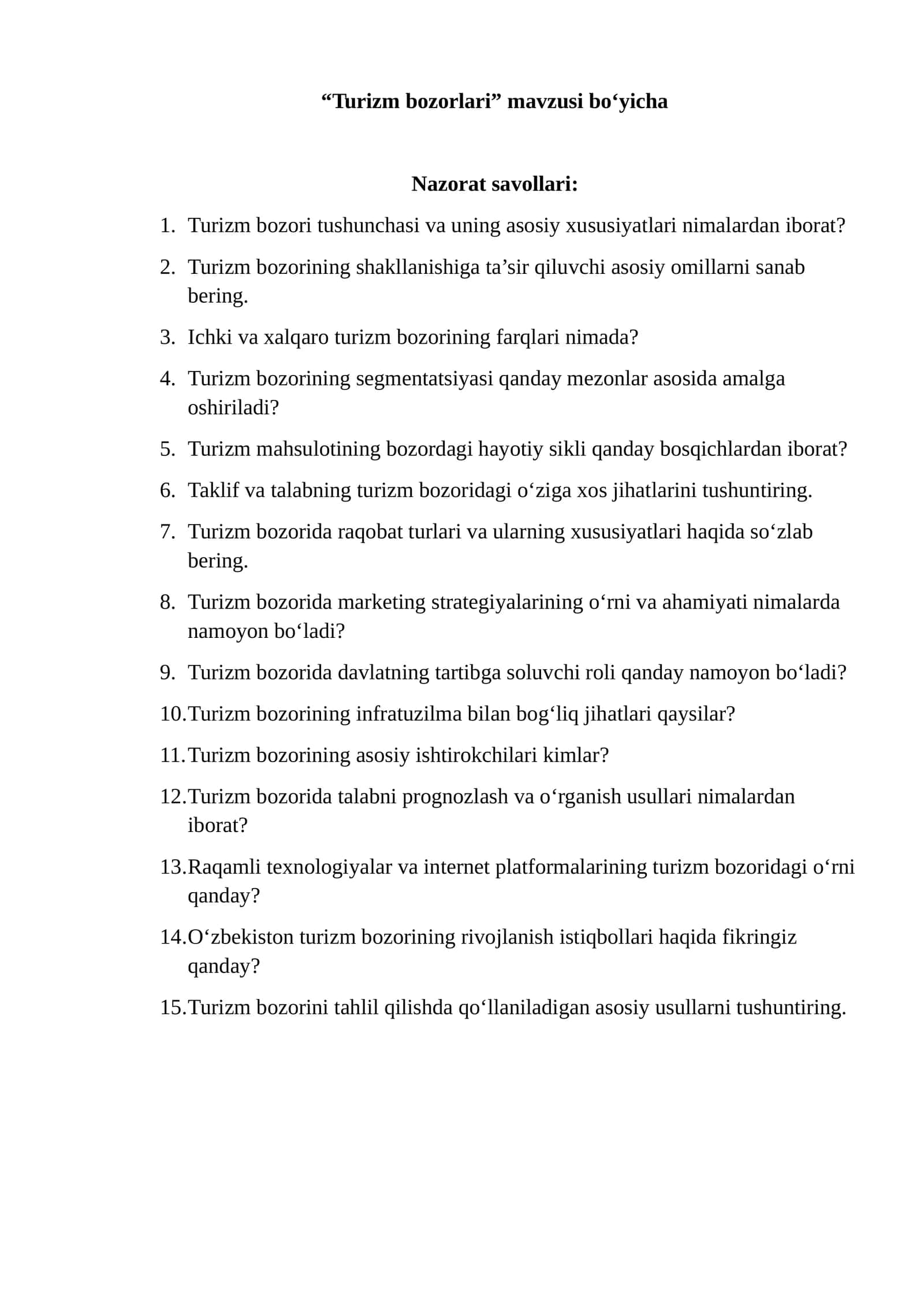 Turizm bozorlari 1