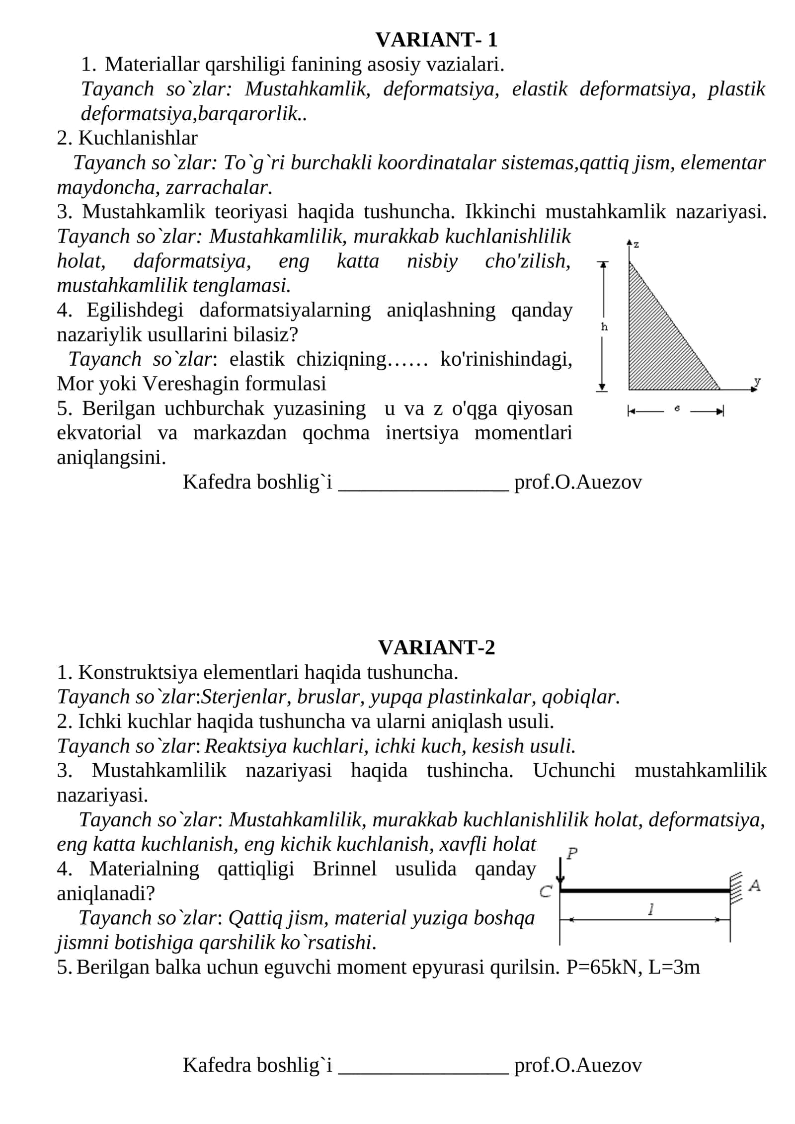 Mexanikadan savollar  to'plami 1