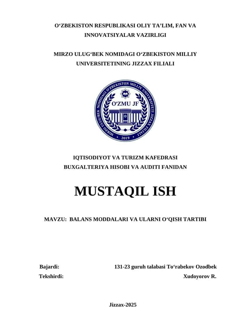 BALANS MODDALARI VA ULARNI О‘QISH TARTIBI 1