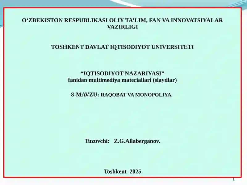 IQTISODIYOT NAZARIYASI