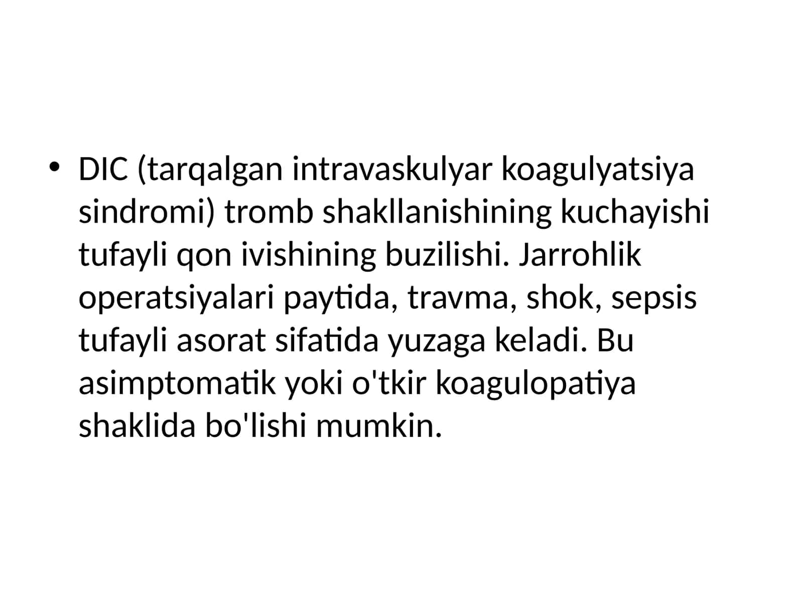 DIC (tarqalgan intravaskulyar koagulyatsiya sindromi) 1