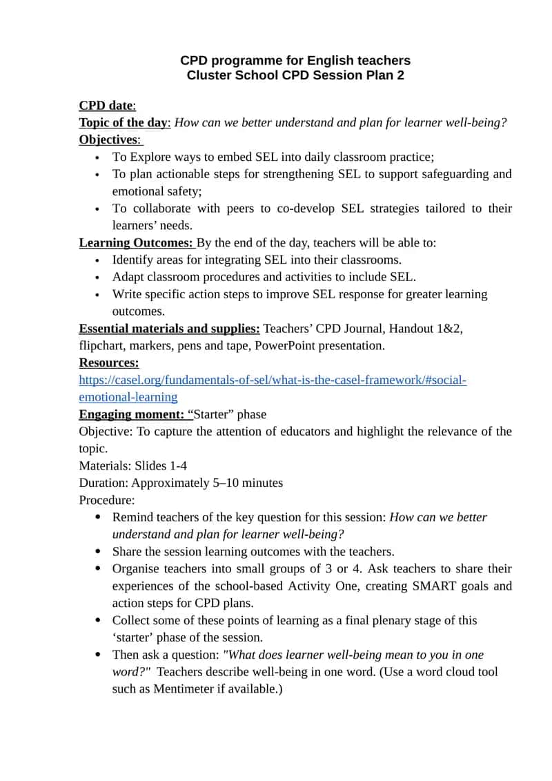 Cluster School CPD Session Plan 2 1