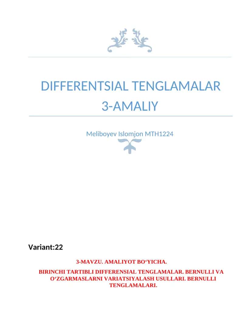 DIFFERENTIAL EQUATIONS - PRACTICAL WORK 3 1
