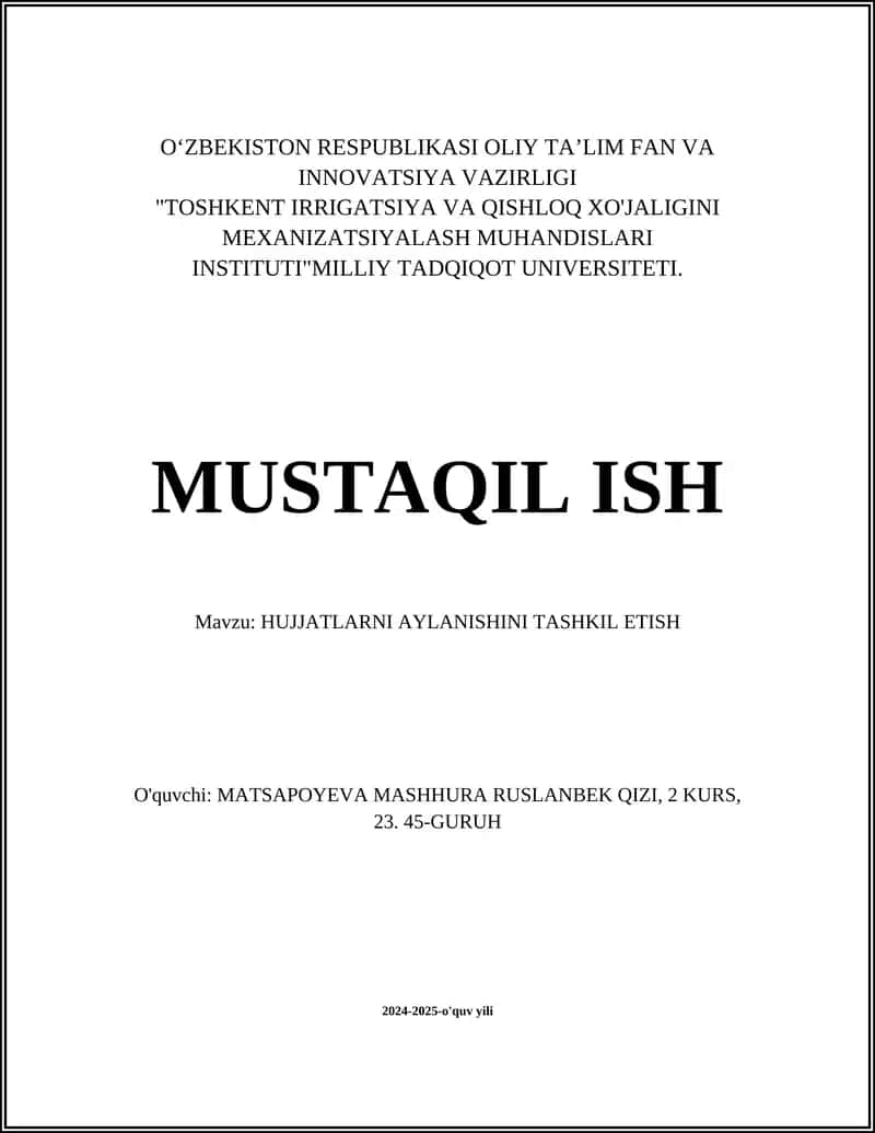 Hujjatlar aylanishini tashkil etish 1