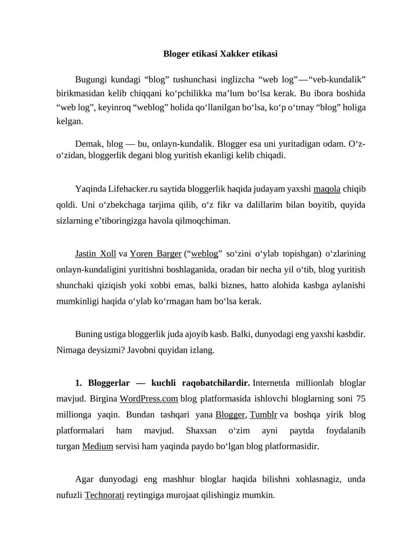 Bloger etikasi Xakker etikasi 1