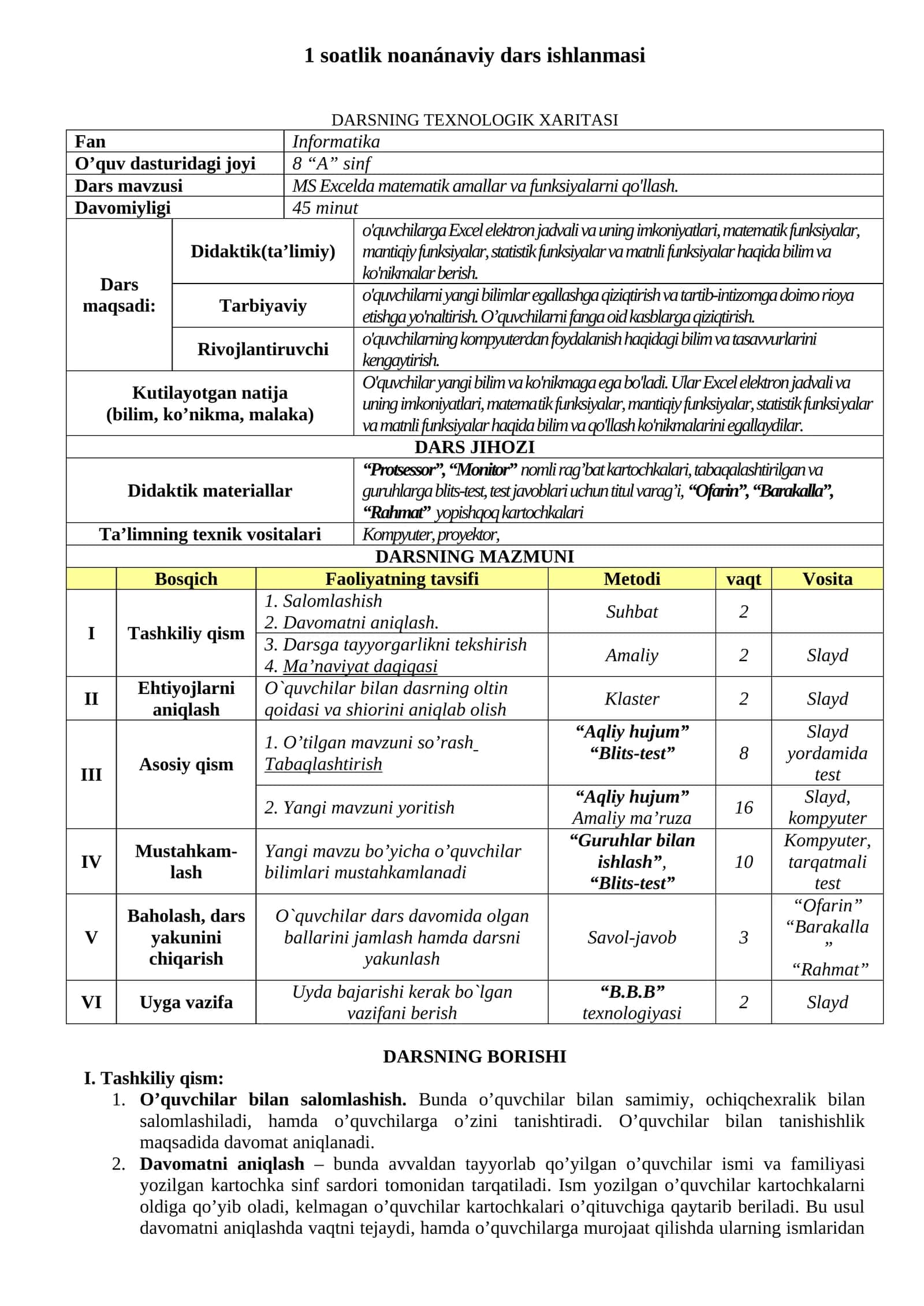 MS Excelda matematik amallar va funksiyalarni qo'llash 1