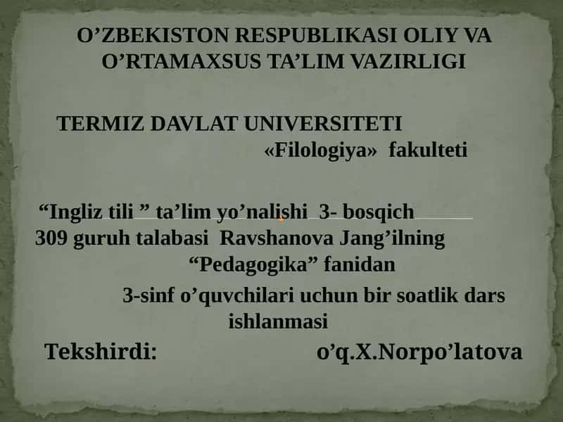 3-sinf o’quvchilari uchun bir soatlik dars ishlanmasi 1