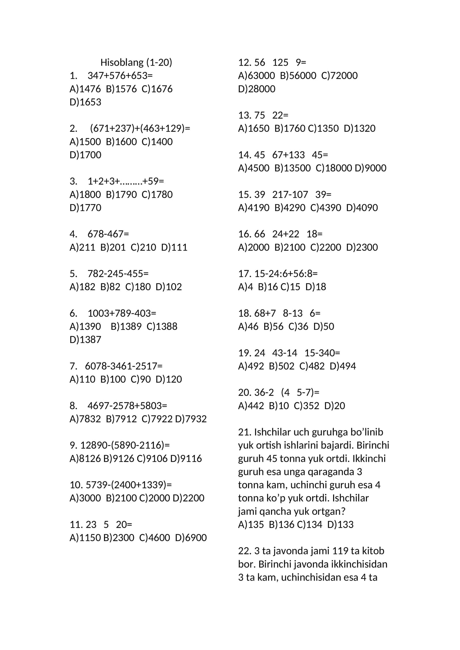 Hisoblang (1-20) 1