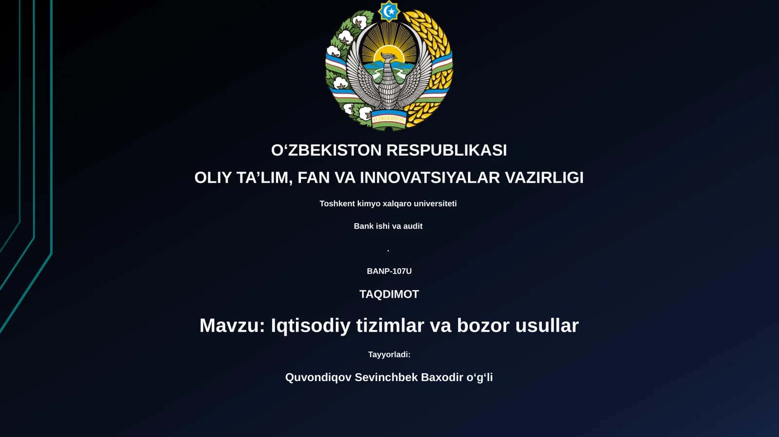 Iqtisodiy tizimlar va bozor usullari 1
