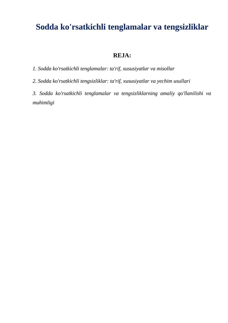 Sodda ko'rsatkichli tenglamalar va tengsizliklar 1