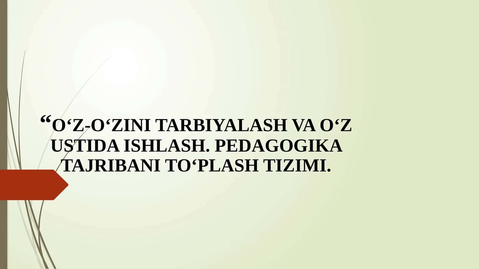 O‘Z-O‘ZINI TARBIYALASH VA O‘Z USTIDA ISHLASH. PEDAGOGIKA TAJRIBANI TO‘PLASH TIZIMI 1
