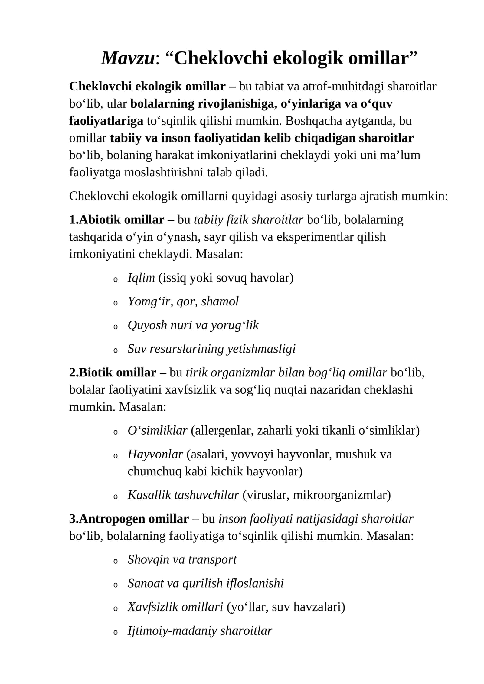 Cheklovchi ekologik omillar 1