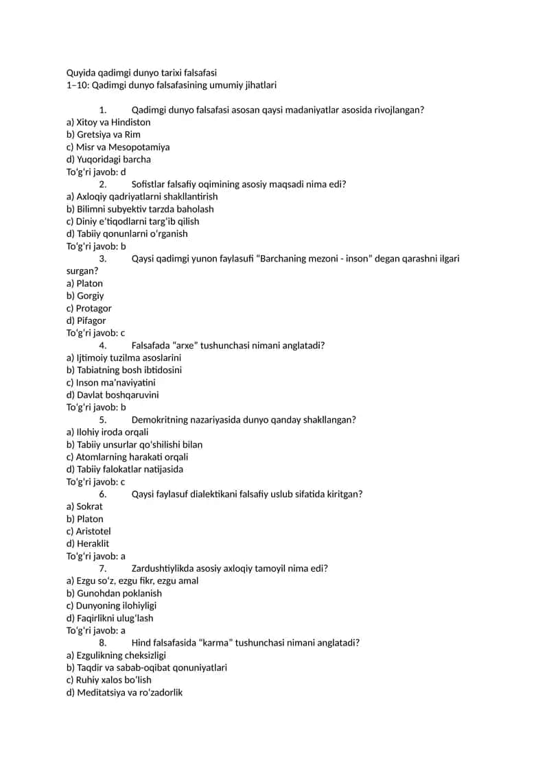 Qadimgi dunyo tarixi falsafasi 1