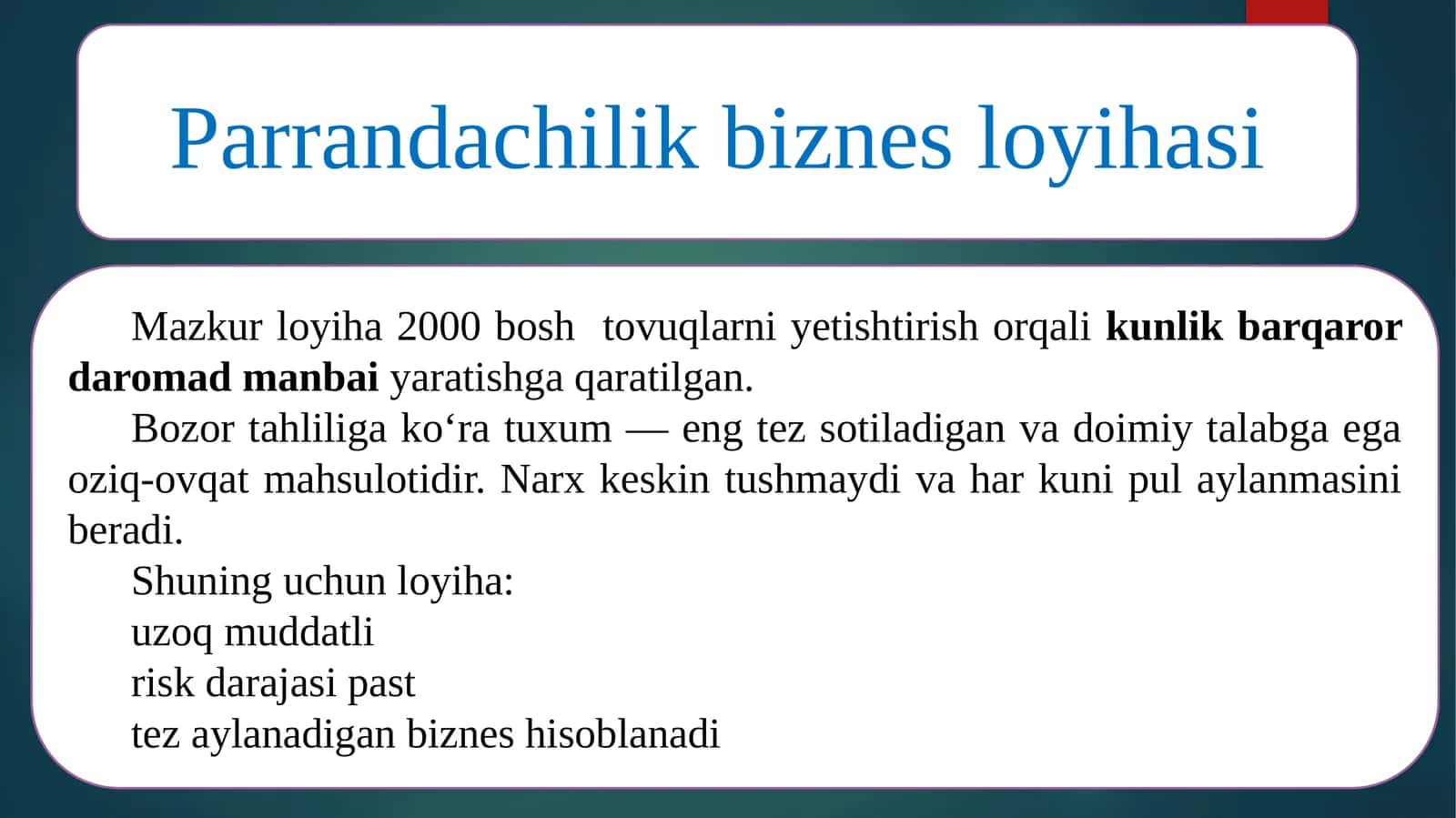 Parrandachilik biznes loyixa 1