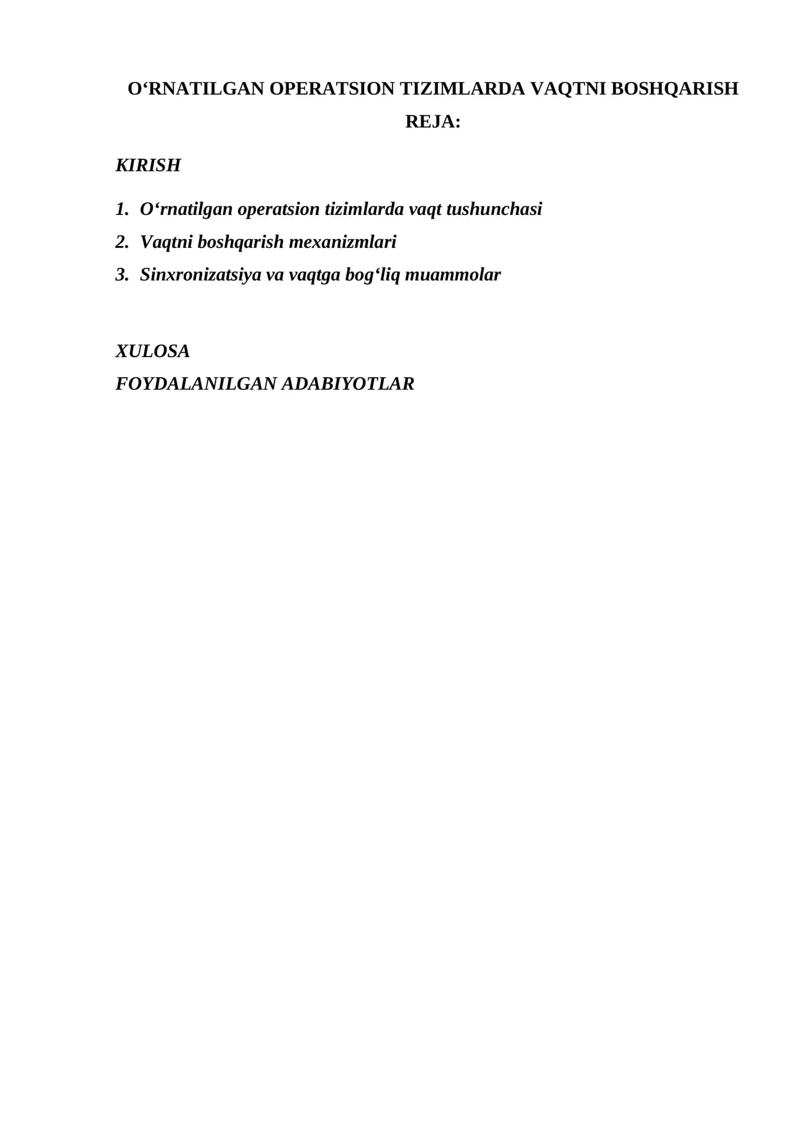 O‘RNATILGAN OPERATSION TIZIMLARDA VAQTNI BOSHQARISH 1