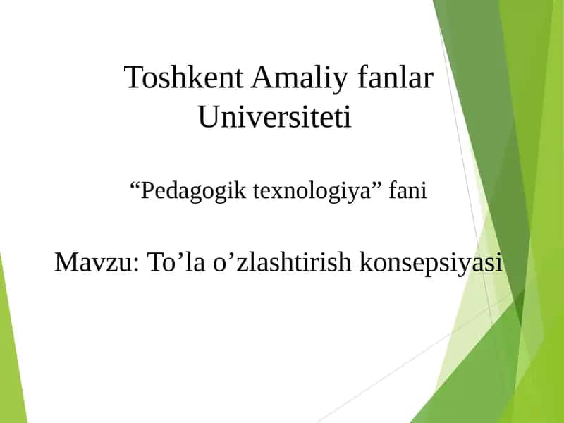 To’la o’zlashtirish konsepsiyasi 1