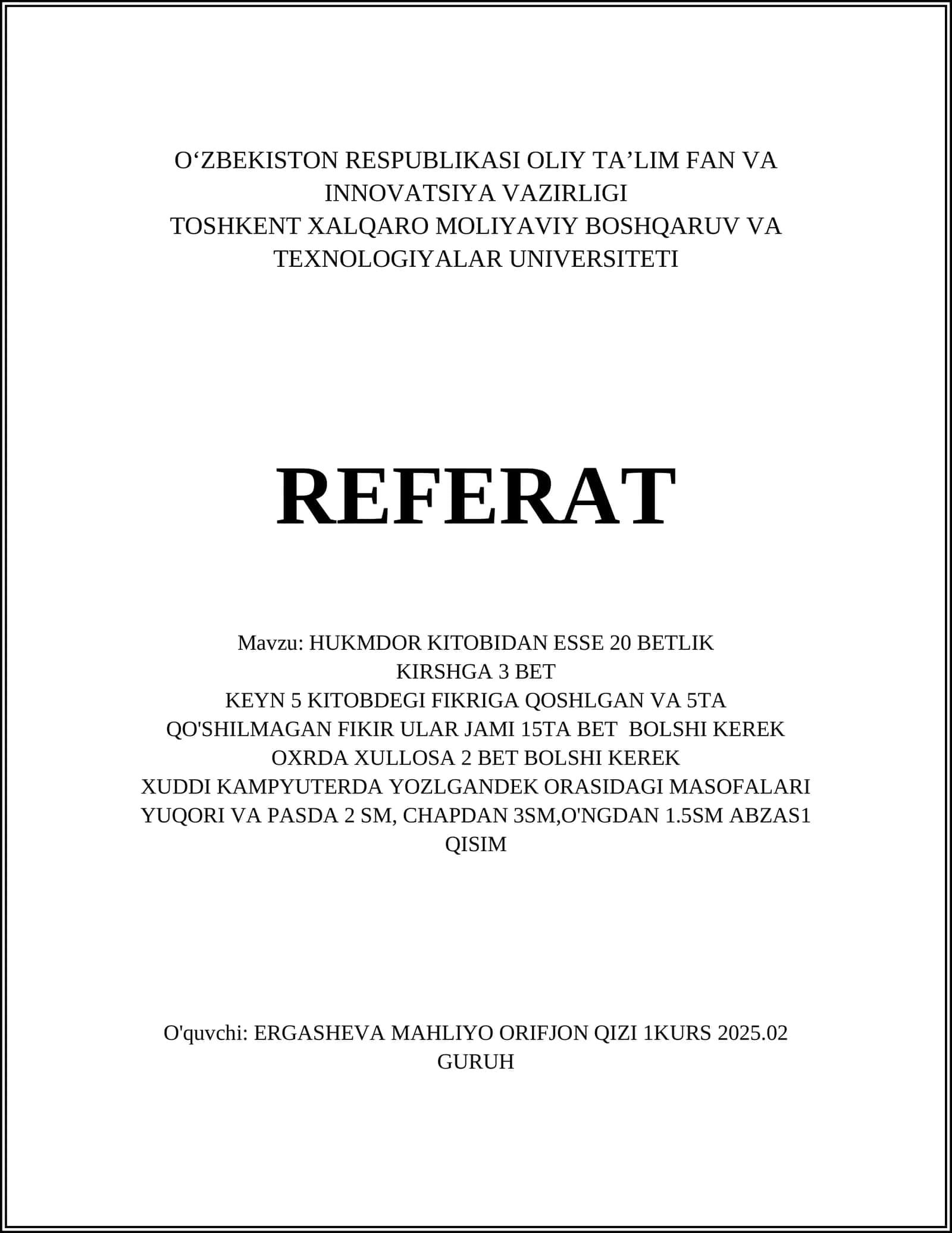 HUKMDOR KITOBIDAN ESSE 20 BETLIK 1