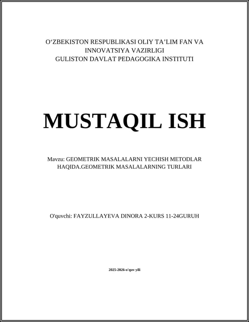 GEOMETRIK MASALALARNI YECHISH METODLARI 1