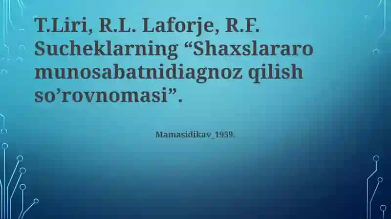 Munosabatnidiagnoz qilish so’rovnomasi