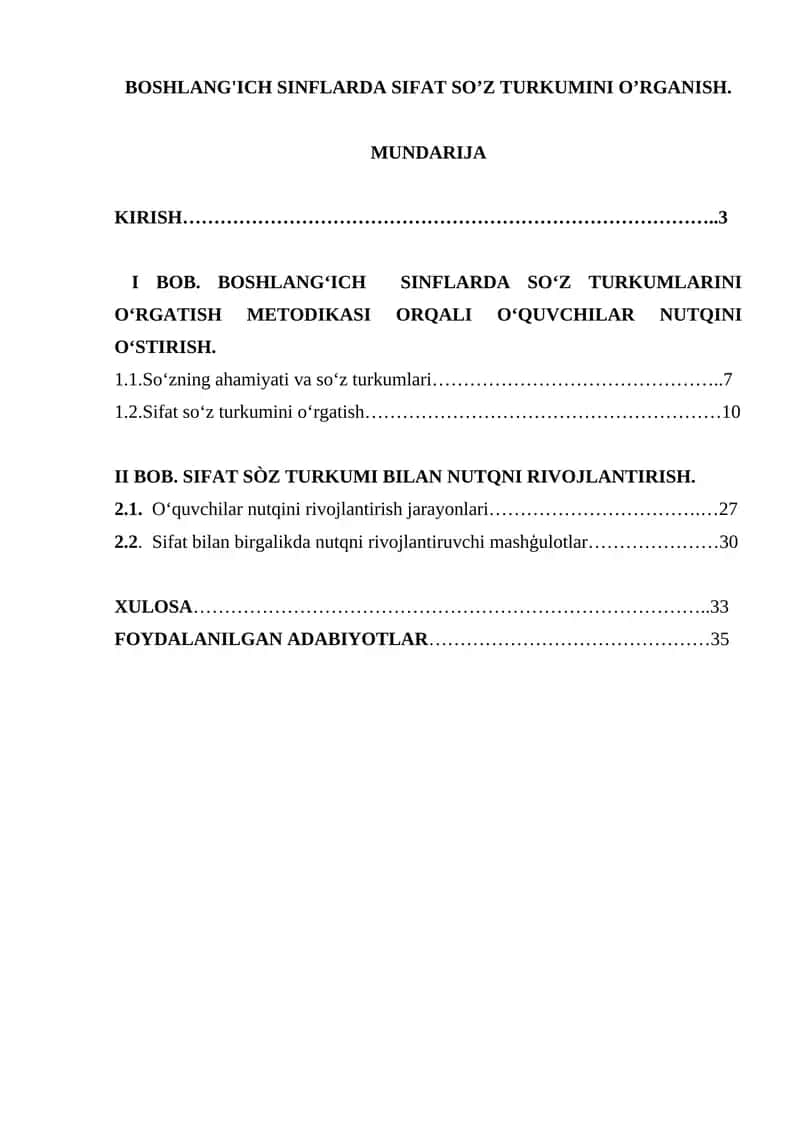 SIFAT SO’Z TURKUMI O’RGATISH METODIKASI 1
