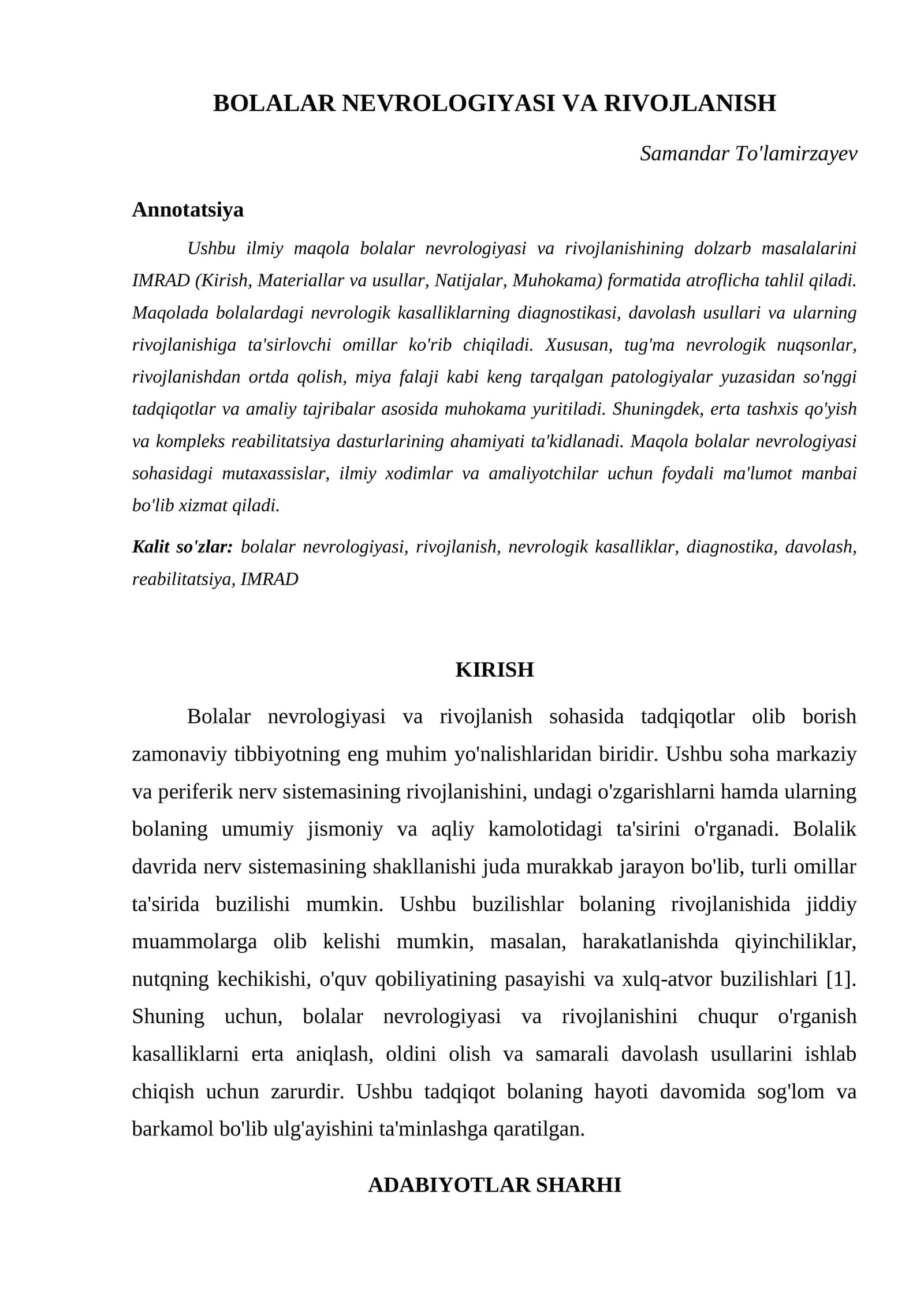 BOLALAR NEVROLOGIYASI VA RIVOJLANISH 1
