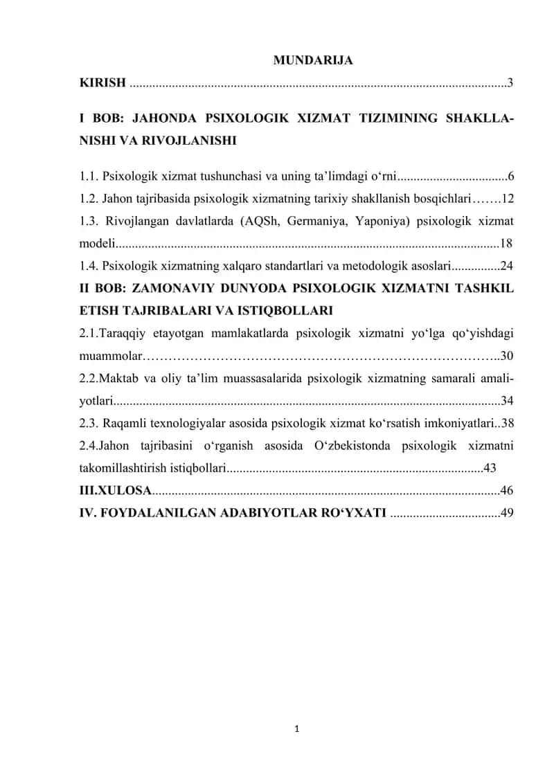 Jahonda psixologik xizmatni tashkil etish 1