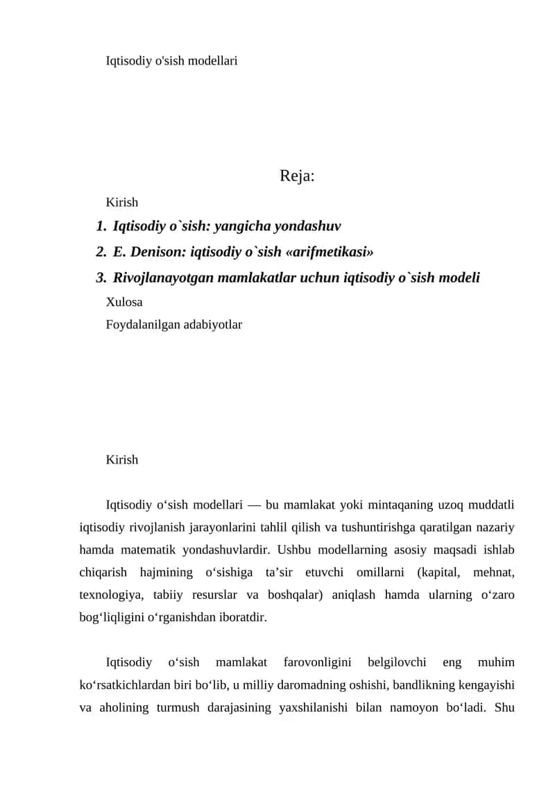 Iqtisodiy o'sish modellari 1