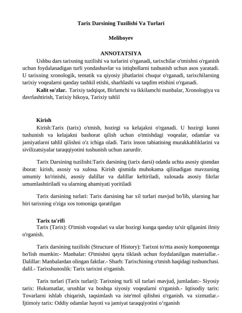 Tarix Darsining Tuzilishi Va Turlari 1