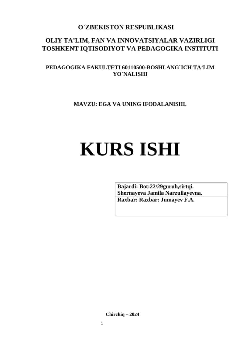 EGA VA UNING IFODALANISHI 1