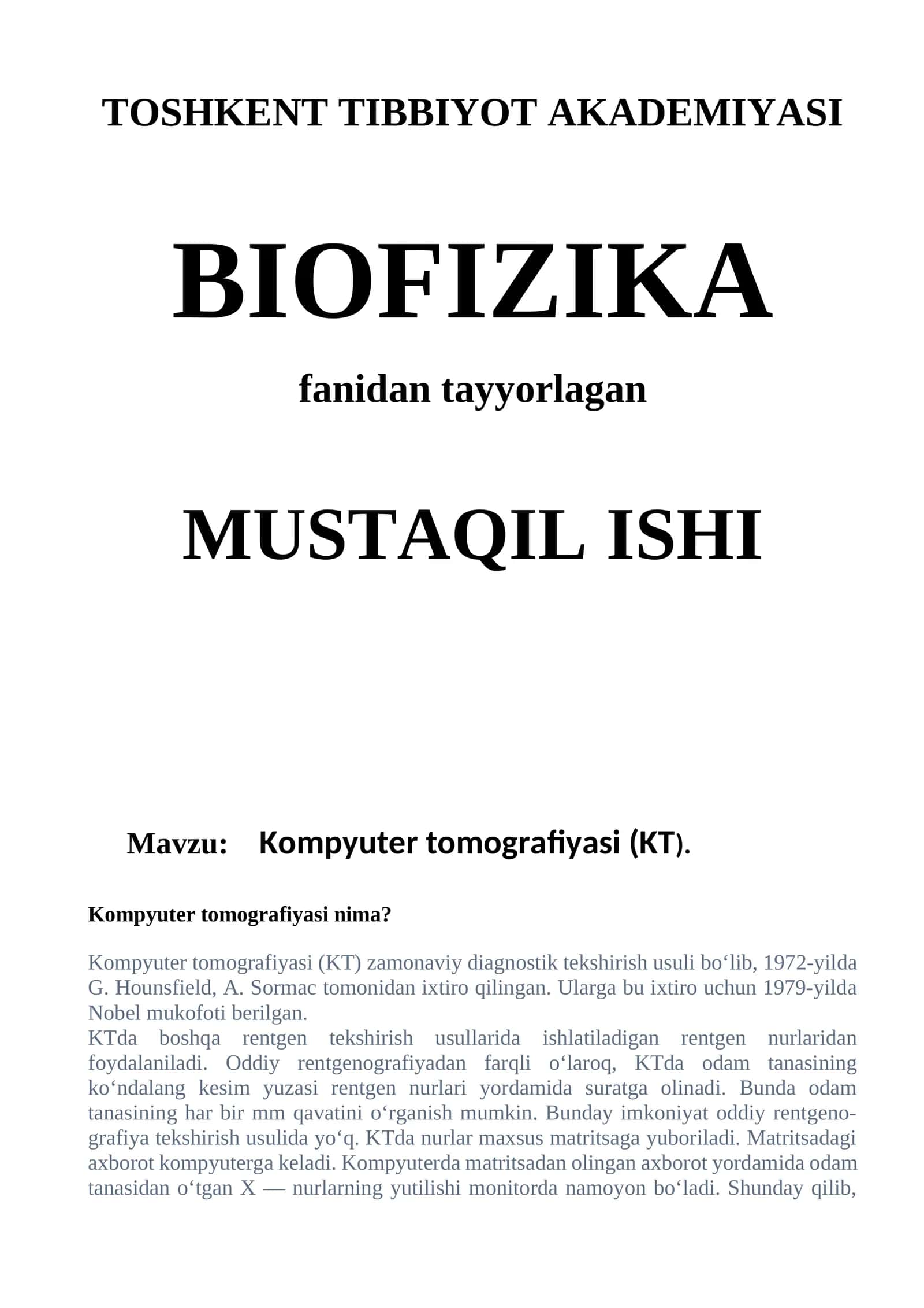 Kompyuter tomografiyasi (KT). 1
