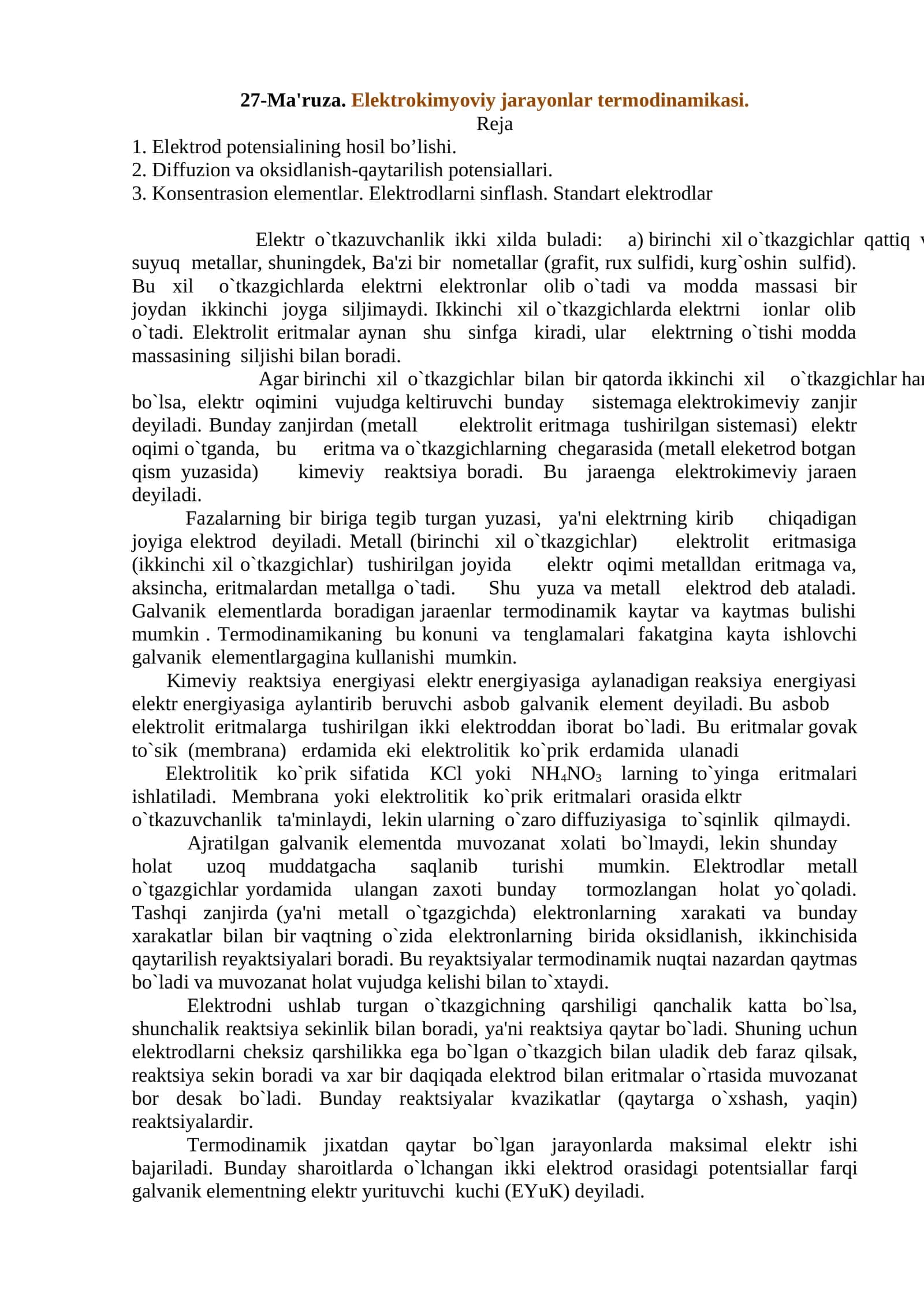 Elektrokimyoviy jarayonlar termodinamikasi 1
