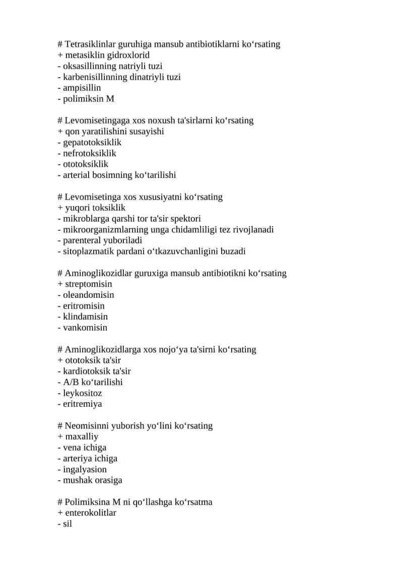 Tetrasiklinlar guruhiga mansub antibiotiklarni koʻrsating 1