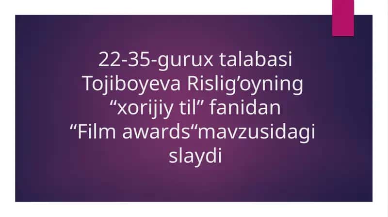 Introduction to Film Awards 1