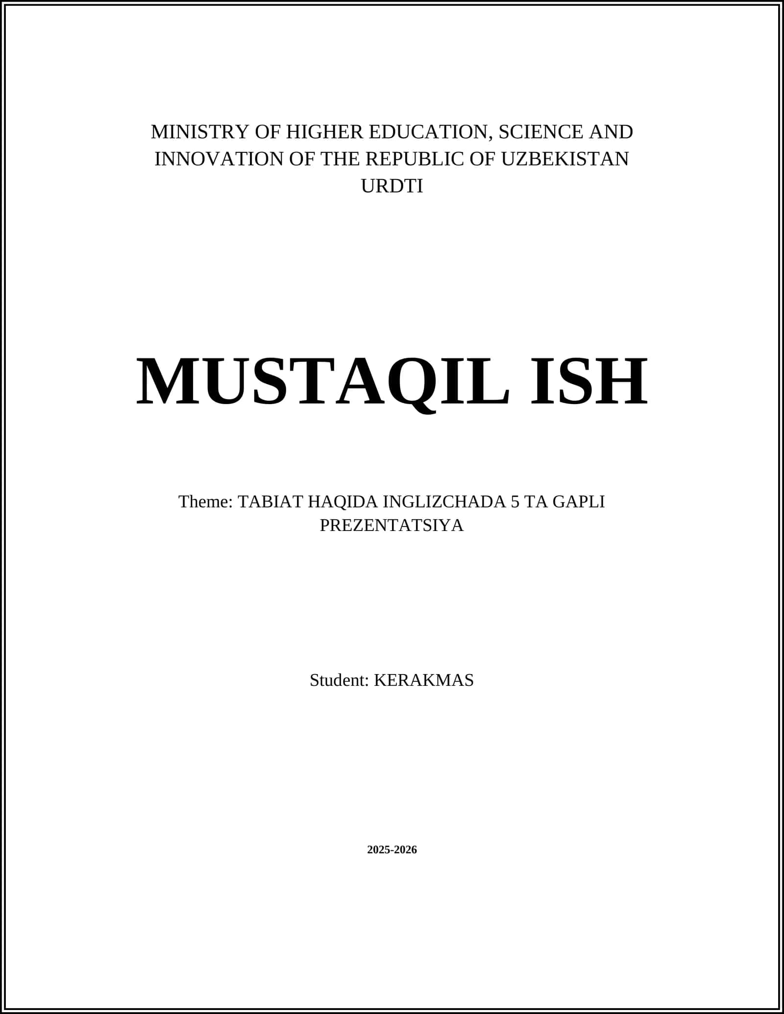 TABIAT HAQIDA INGLIZCHADA 5 TA GAPLI PREZENTATSIYA 1