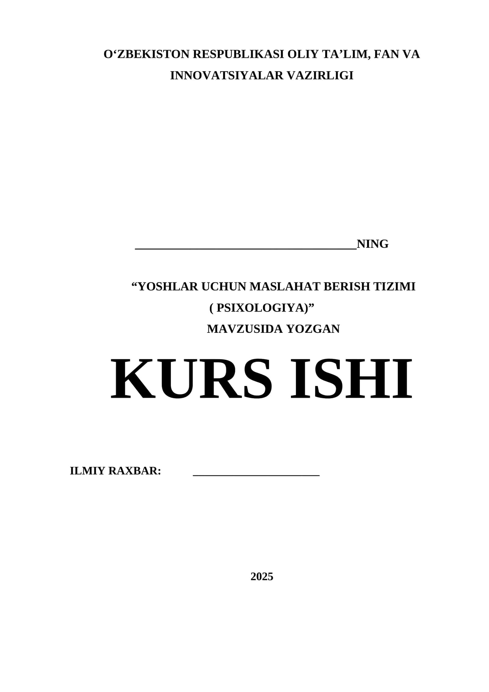 YOSHLAR UCHUN MASLAHAT BERISH TIZIMI ( PSIXOLOGIYA) 1