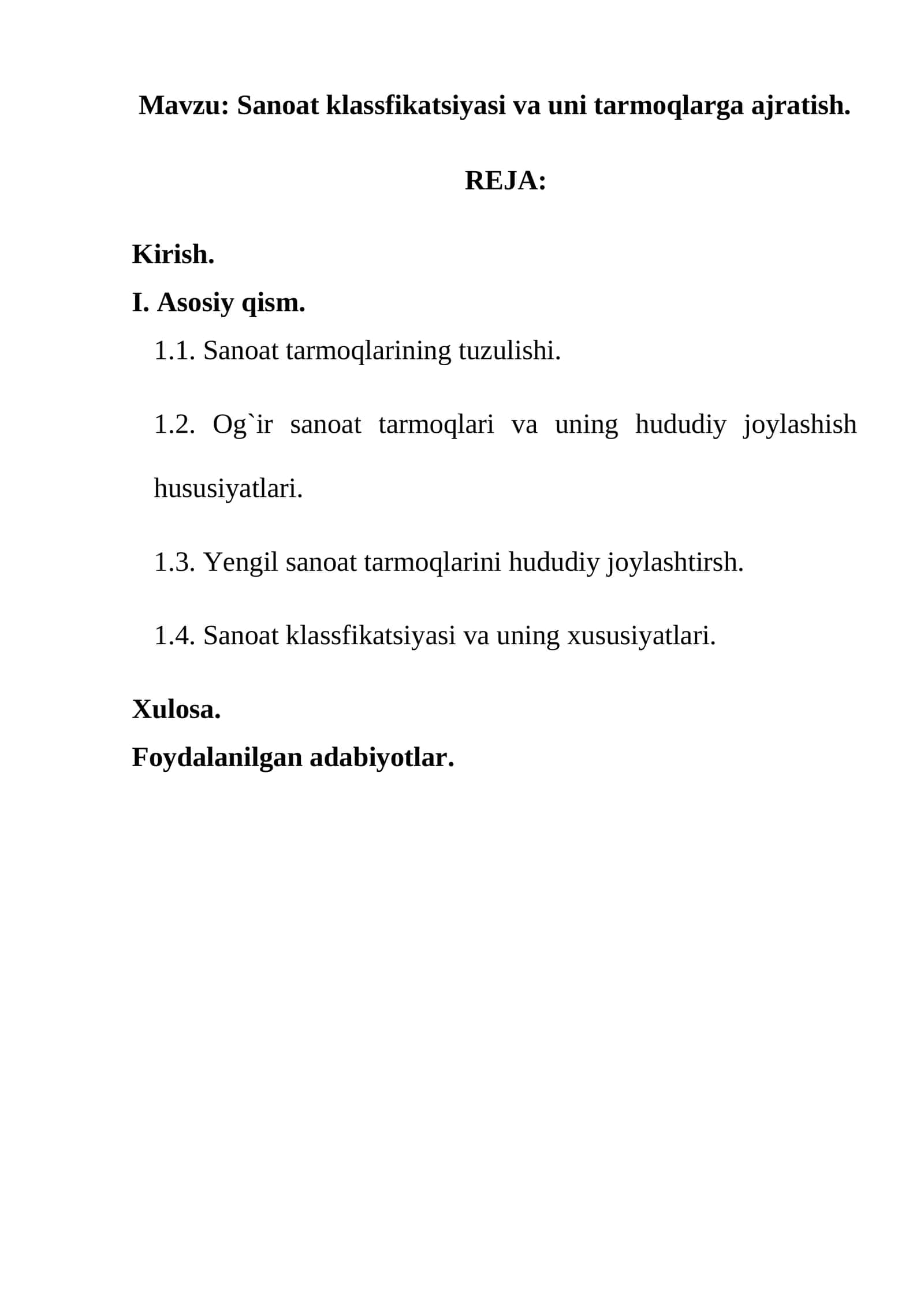 Sanoat klassfikatsiyasi va uni tarmoqlarga ajratish 1