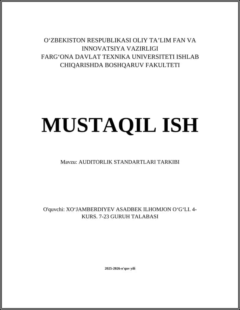 AUDITORLIK STANDARTLARI TARKIBI 1