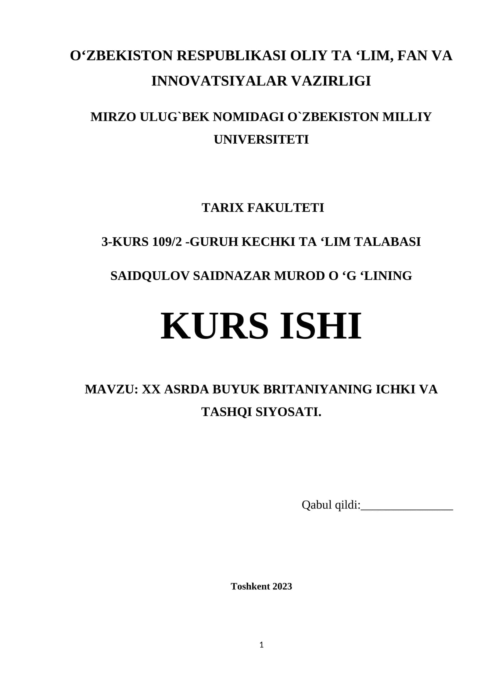 XX ASRDA BUYUK BRITANIYANING ICHKI VA TASHQI SIYOSATI 1