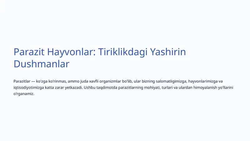 Parazit Hayvonlar: Tiriklikdagi Yashirin Dushmanlar 1