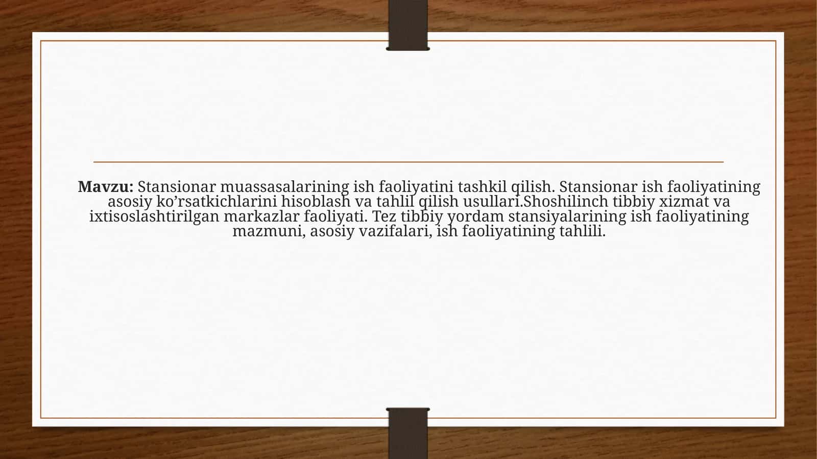 Stansionarmuassasalarining ish faoliyati 1
