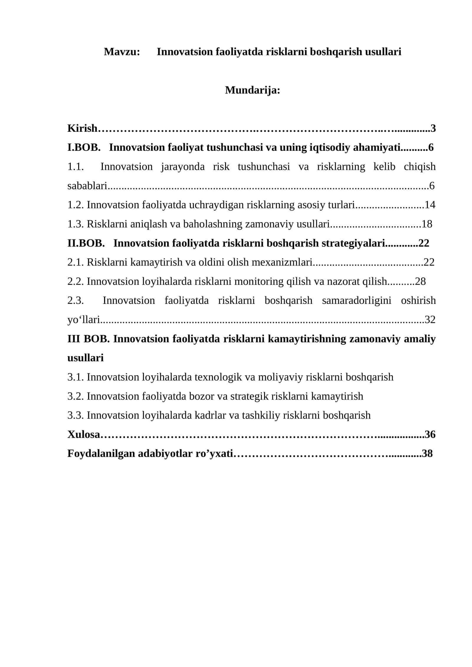 Innovatsion faoliyatda risklarni boshqarish usullari 1