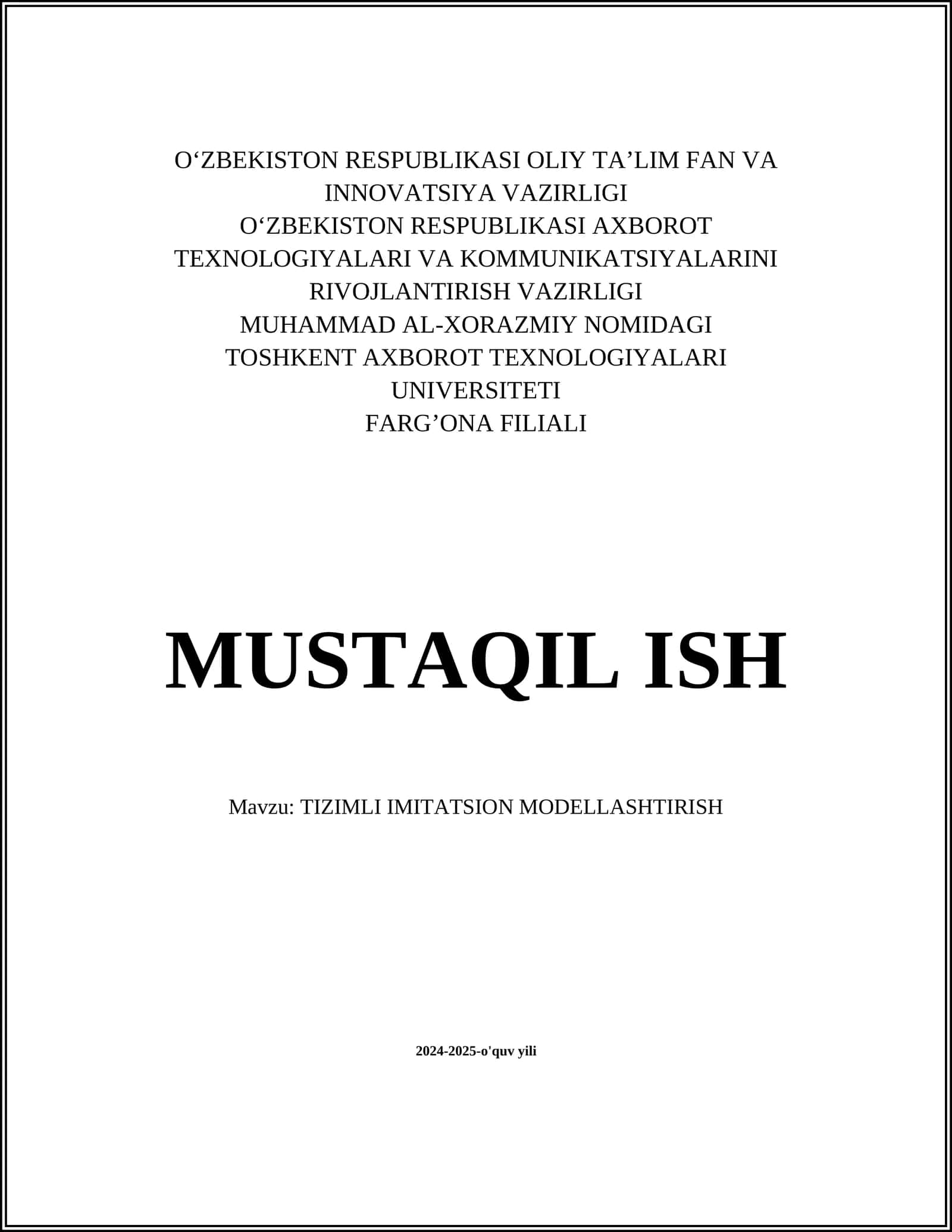 TIZIMLI IMITATSION MODELLASHTIRISH 1