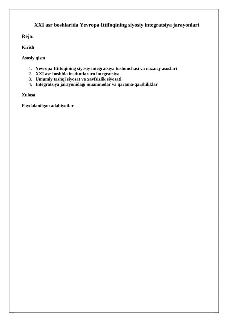 Yevropa Ittifoqining siyosiy integratsiya jarayonlari 1