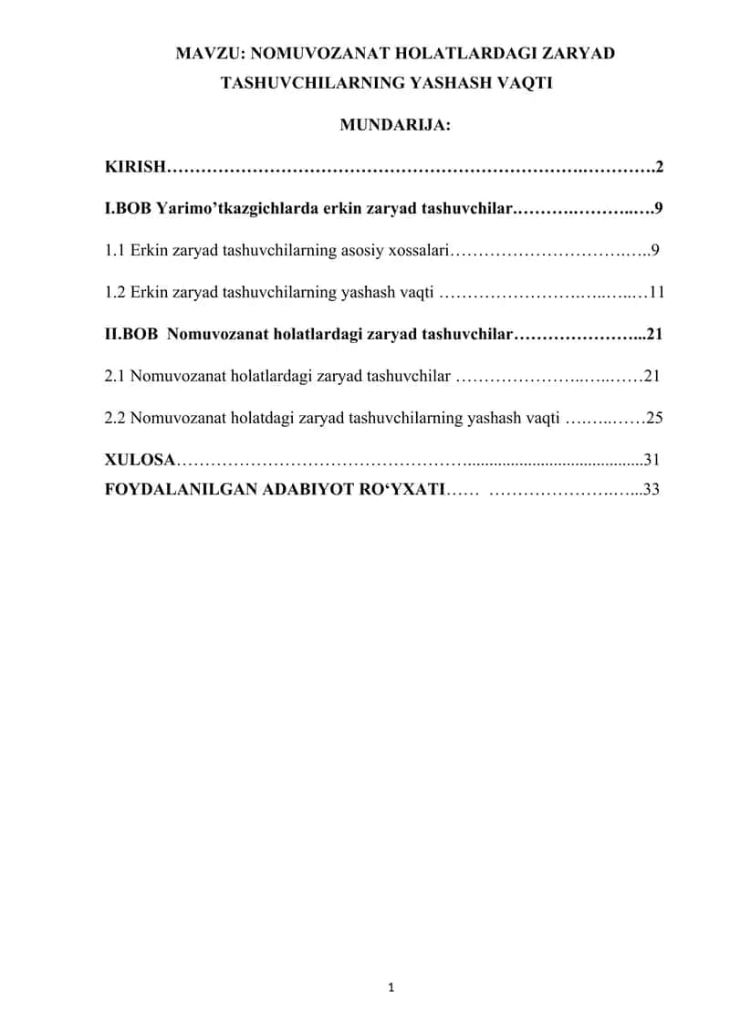 NOMUVOZANAT HOLATLARDAGI ZARYAD TASHUVCHILARNING YASHASH VAQTI 1