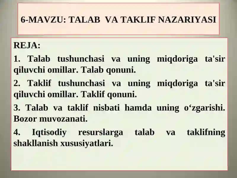 TALAB VA TAKLIF NAZARIYASI