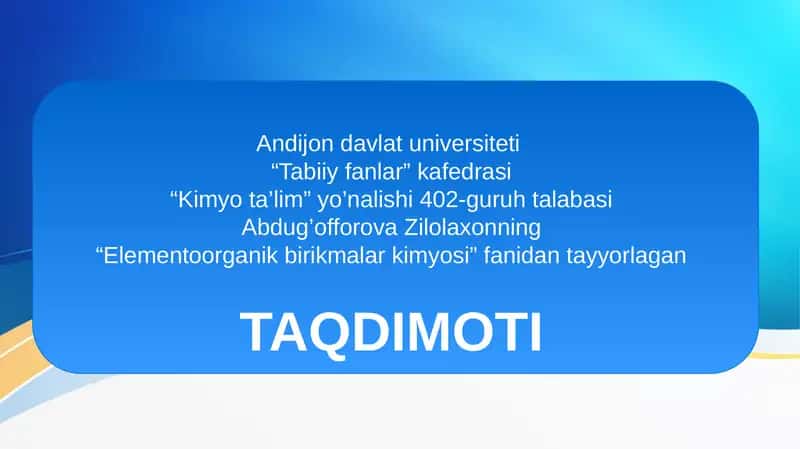 Elementoorganik birikmalar kimyosi 1