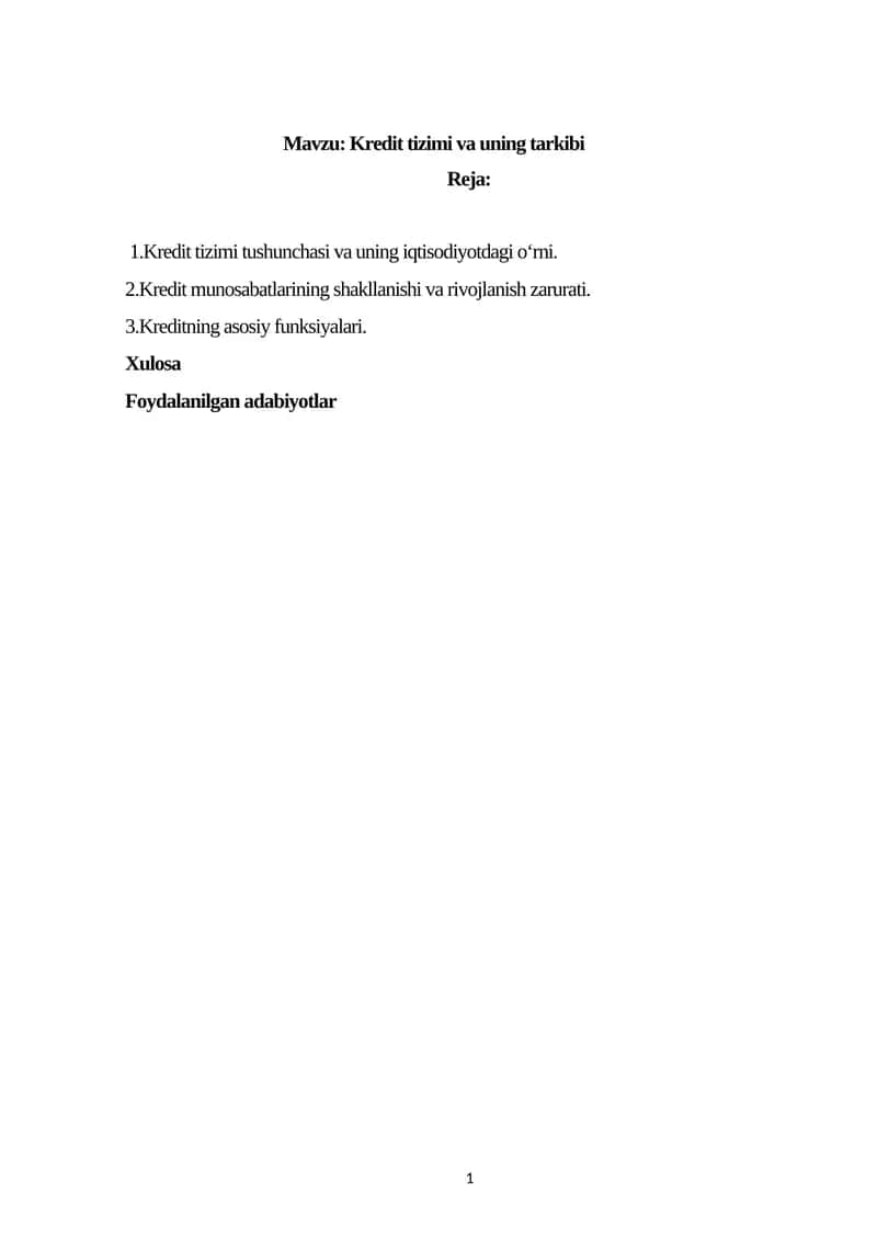 Kredit tizimi va uning tarkibi 1