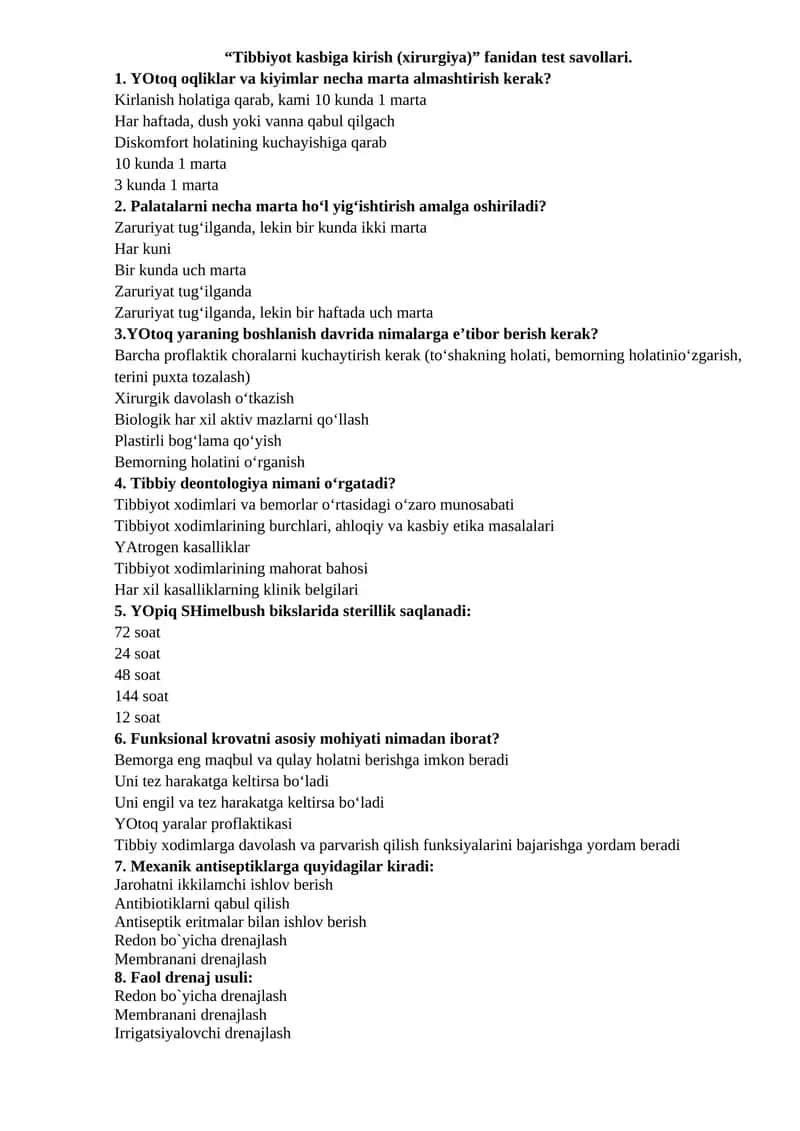 Tibbiyot kasbiga kirish (xirurgiya) 1