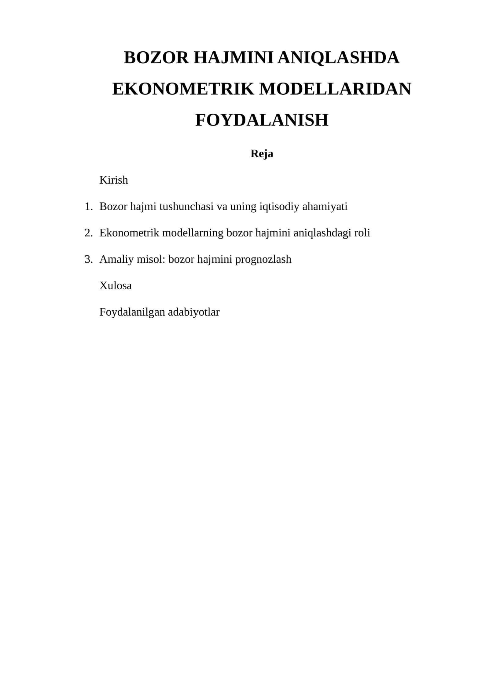Bozor Hajmini Aniqlashda Ekometrik Modellaridan Foydalanish 1