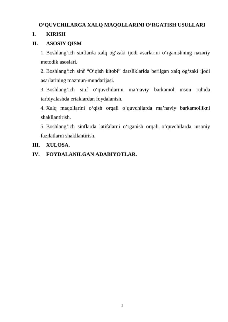 O‘QUVCHILARGA XALQ MAQOLLARINI O‘RGATISH USULLARI 1